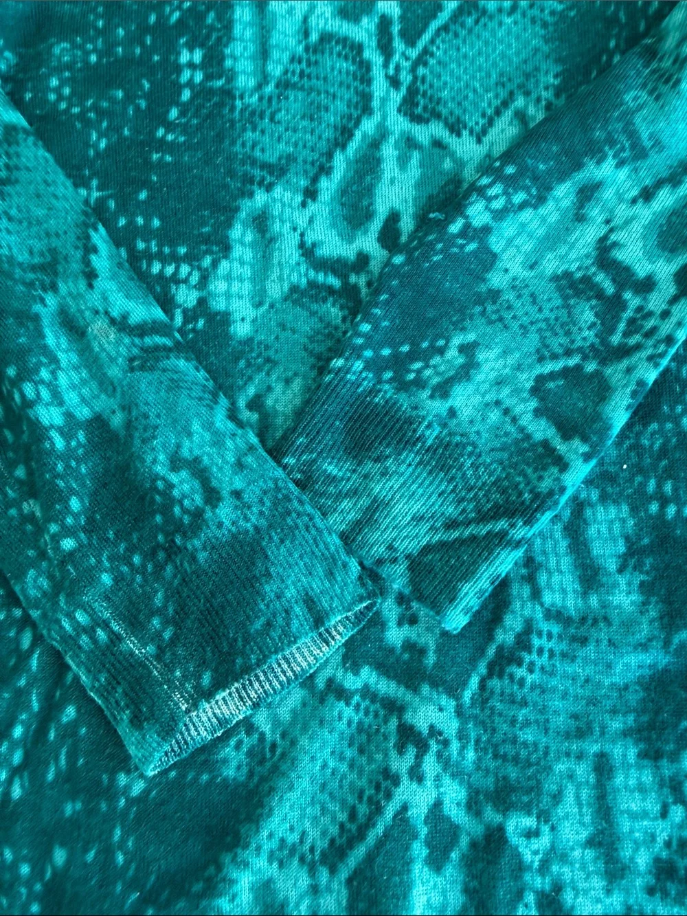 J. Crew Teal Snake-Print Crewneck Merino Wool Lightweight Sweater
